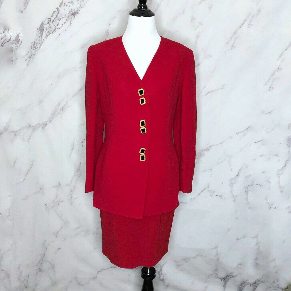 Vintage 80's Badgley Mishka Red Blazer Skirt Suit